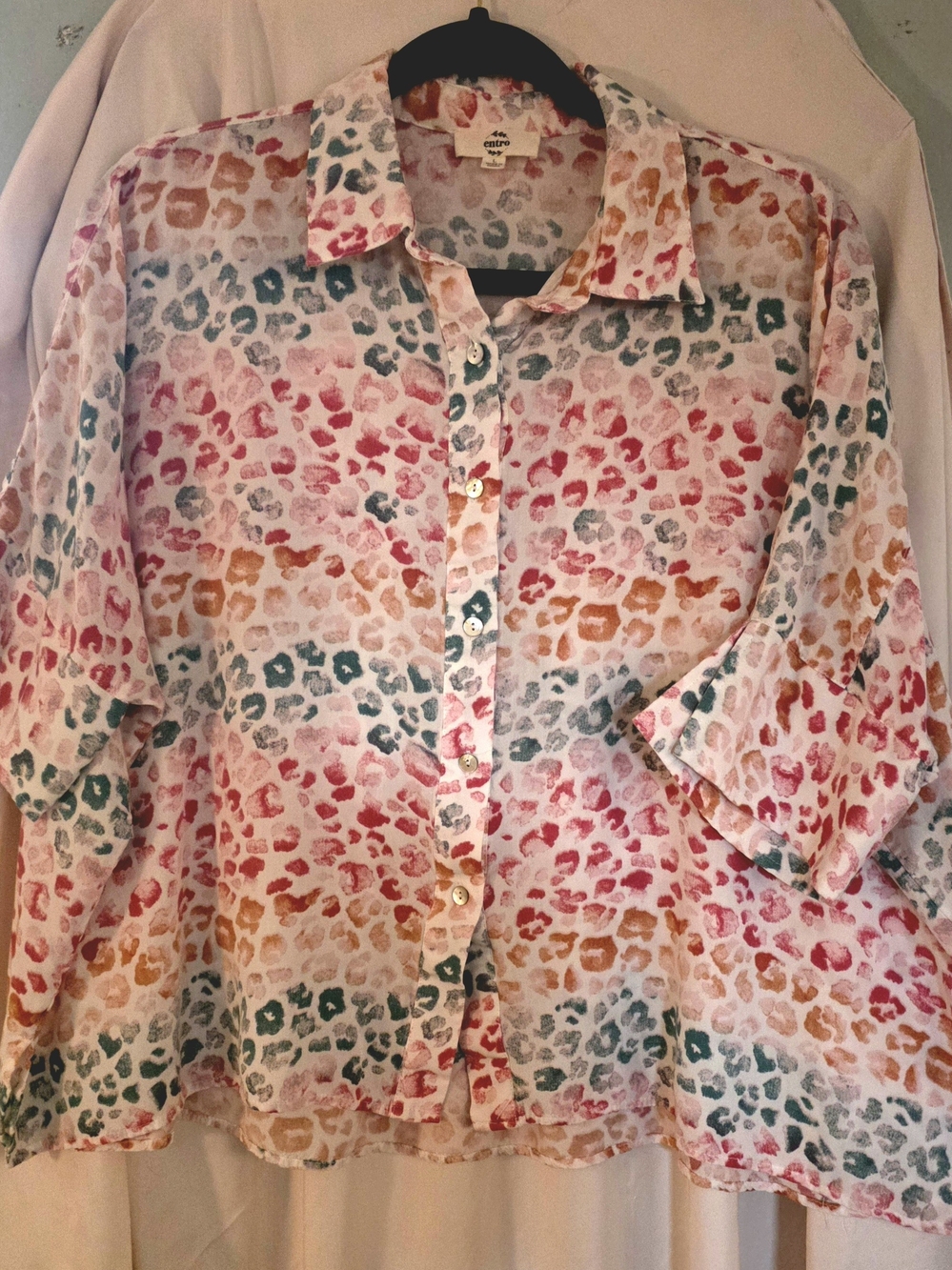 entro Multicolor Leopard Print Button-Front Shirt - Pink Teal Orange Cream